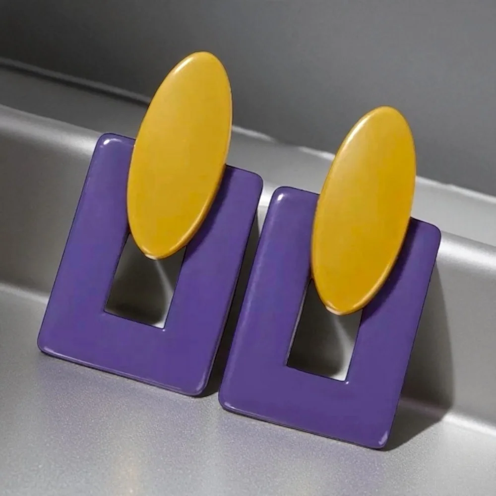 Geaux Bold: Oversized Purple & Gold Drop Earrings 💛💜 NWT Geometric Jewelry